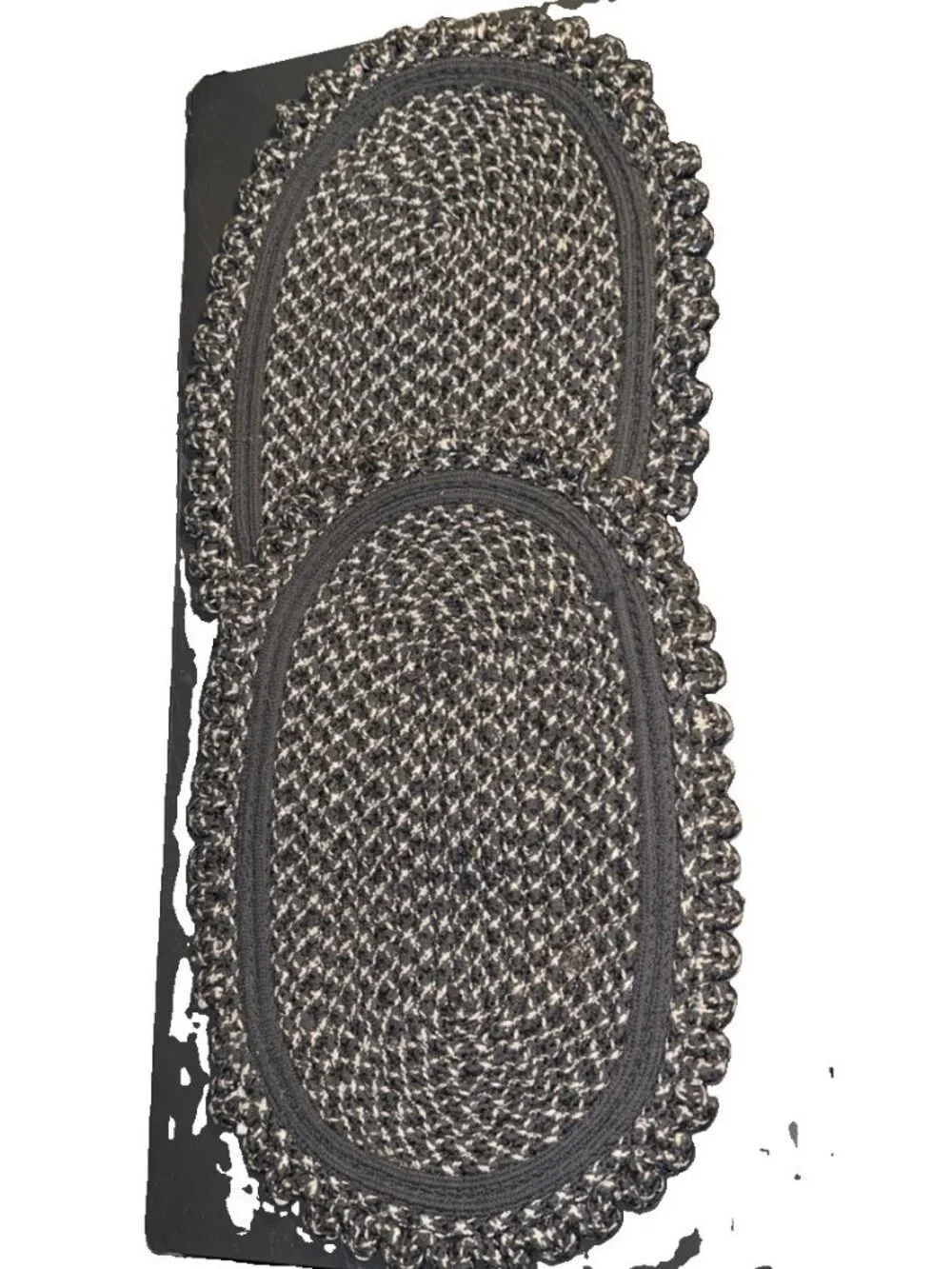 2 Oval Braided Cotton Rug Carpet Placemat Runner Centerpiece Rustic Gray White